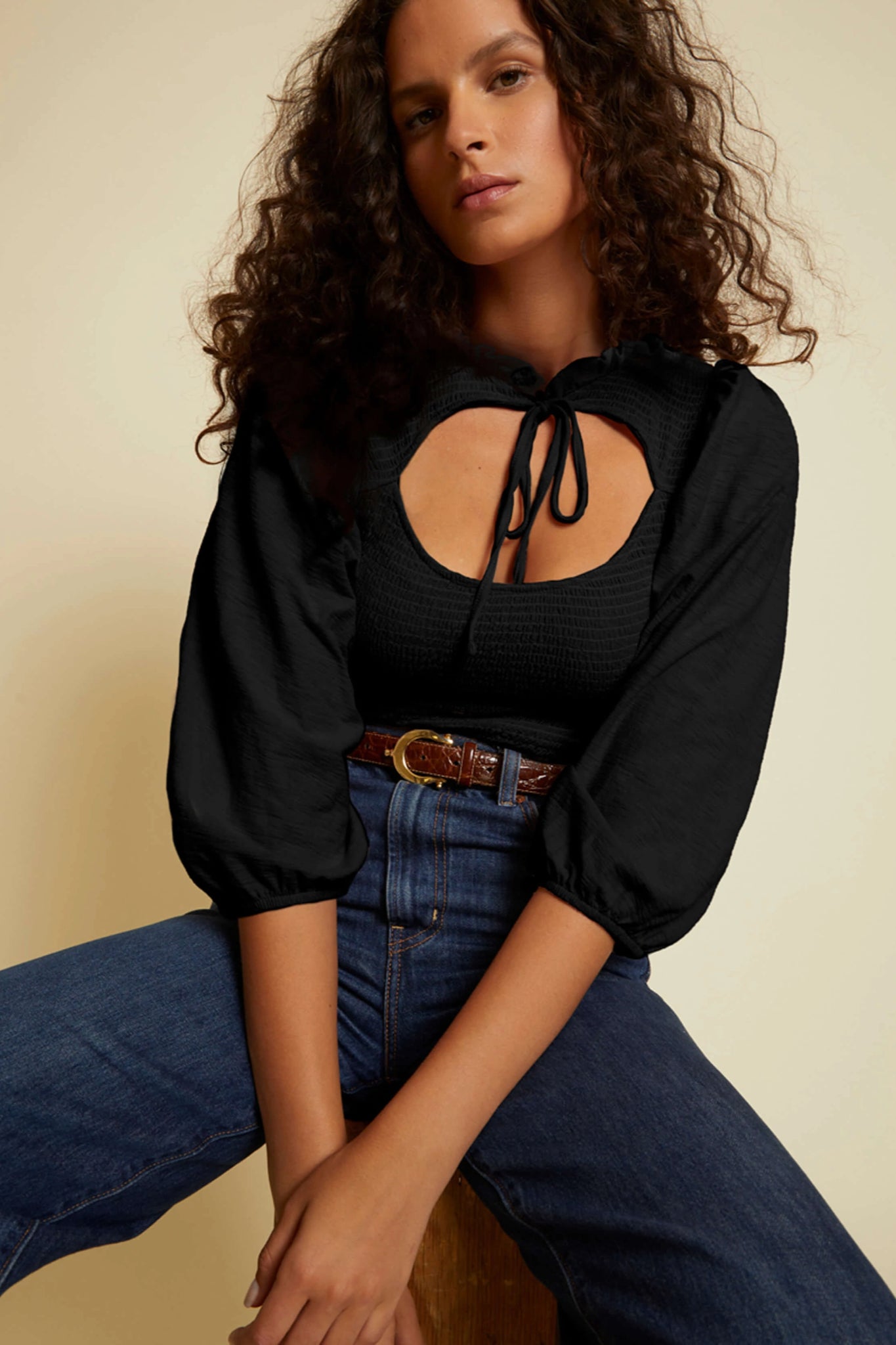 Noon Rush Smocked Tie Top