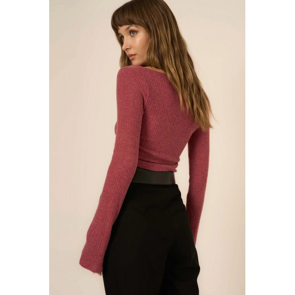 Pixel Ruched Side Brushed Rib V-Neck